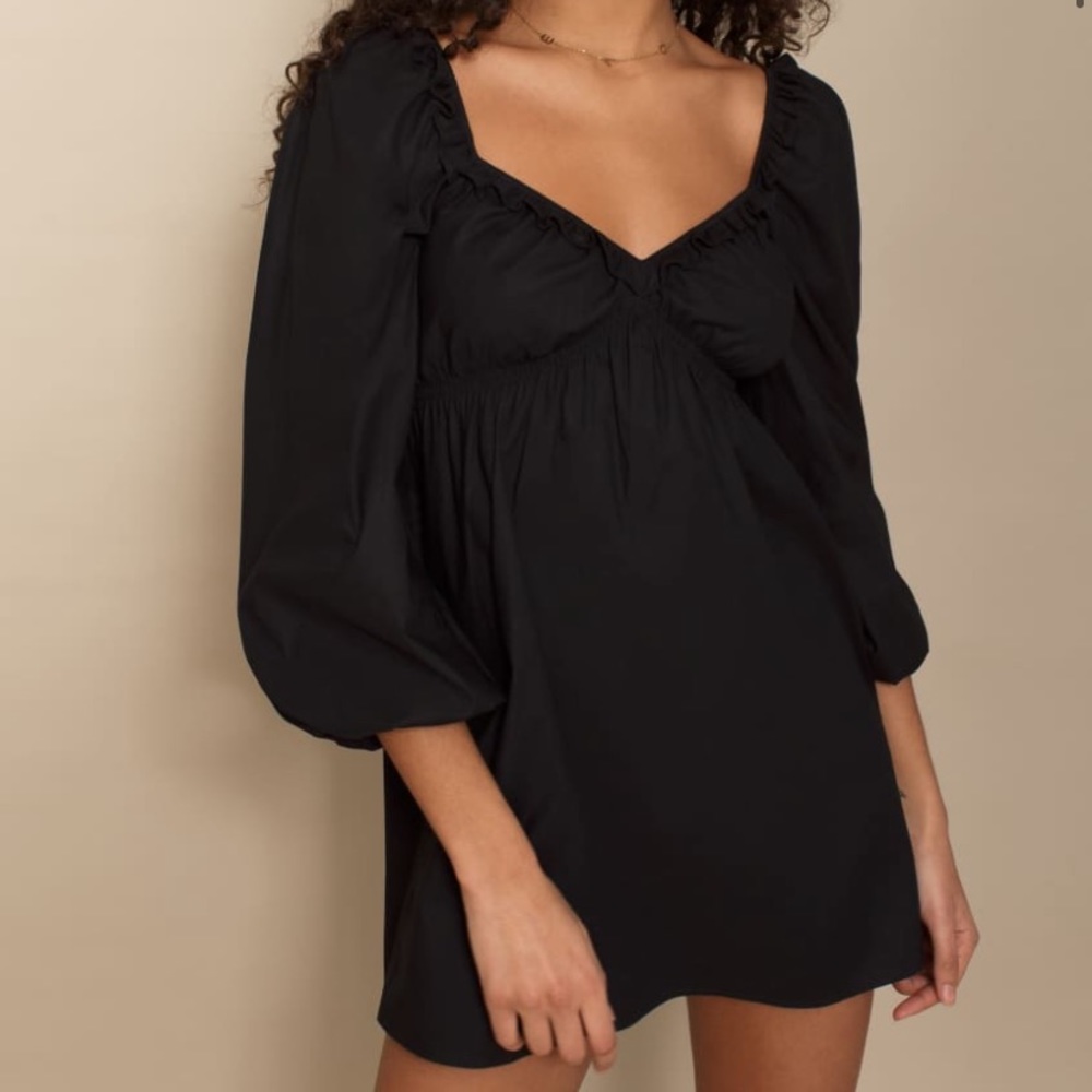 Reformation Black Mini Dress with Puff Sleeves